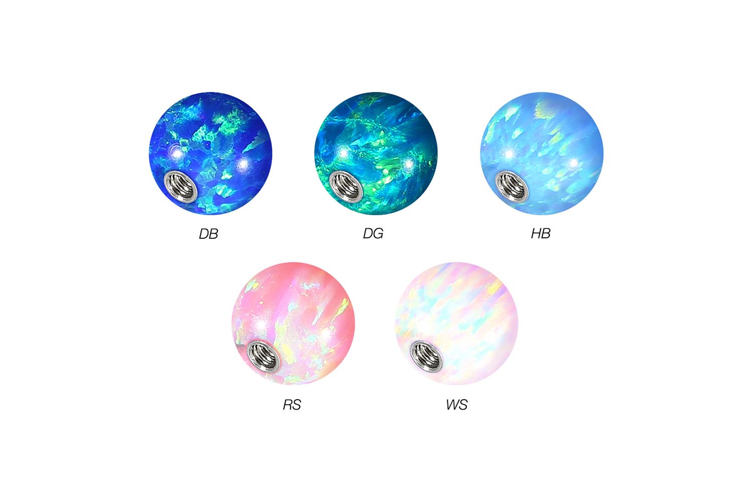 SET Synthetischer Opal Schraubkugel mit Chirurgenstahl-Gewinde von Piercingline